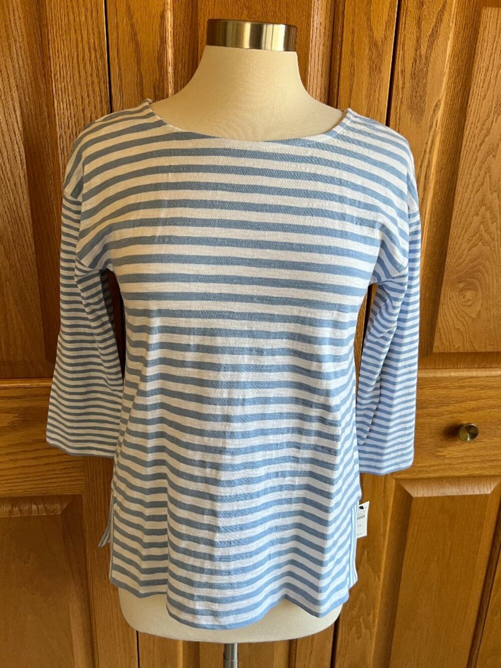 TALBOTS -- Crewneck Tee-Mixed Stripe -- Tranquil Blue & White -- NEW with Tag